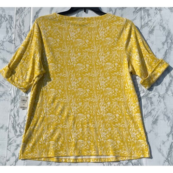 Style & Co Womens 1X Yellow Floral Print Essential Elbow Sleeve Tee Shirt - Picture 2 of 7